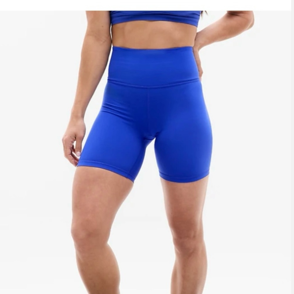 Athleta Elation Ultra High Rise 7” Shorts Blue Size M PowerVita Fabric